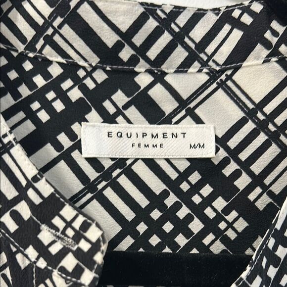 Equipment Black and White Plaid Button-Up Shirt, Size Medium - Picture 3 of 8